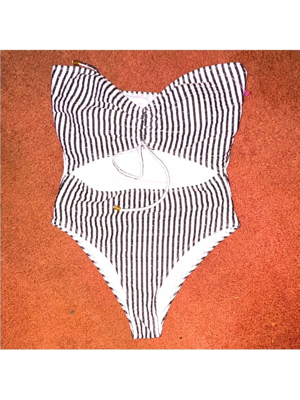 White and black striped swimsuit size M